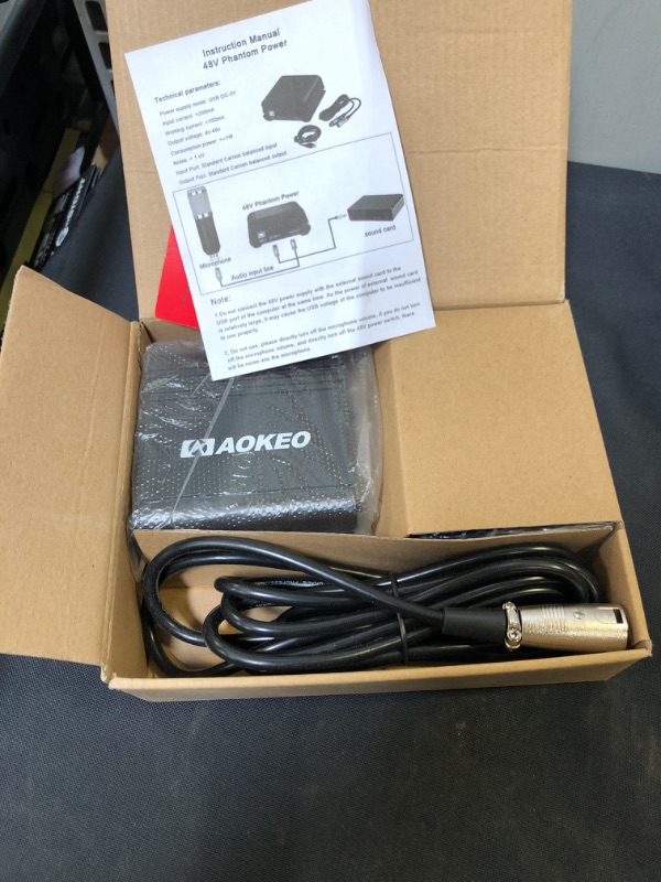 Photo 3 of Aokeo 48V Phantom Power Supply Powered by USB Plug in, Included with 8 feet USB Cable, Bonus + XLR 3 Pin Microphone Cable for An