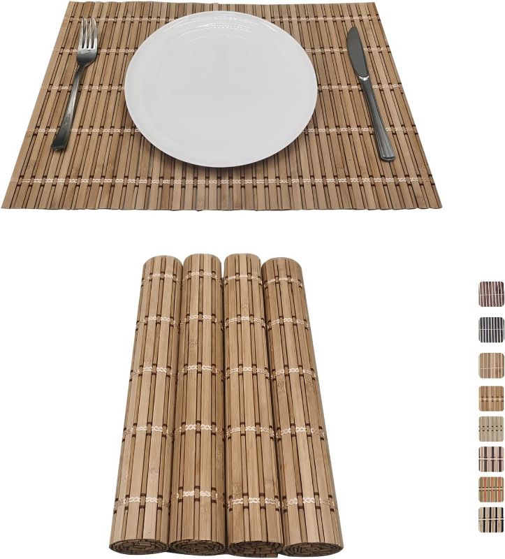 Photo 1 of ANDSTAR Set of 4 Bamboo Slats Placemat Modern Table Bamboo Placemats Natural Anti-Slip Bamboo Placemats Washable Heat-Resistant Table Mats for Kitchen Dinning Room Table Decor(Brown) …
