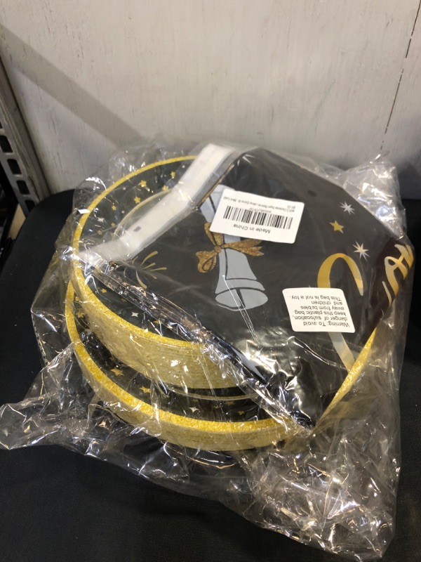 Photo 2 of 202PCS Graduation Plates and Napkins Party Supplies 2022, Severs 50 Black and Gold Graduation Party Decorations Tableware with Dinner and Dessert Plates,Tablecloth,Cups,Flag for College High School
