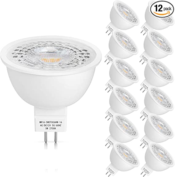 Photo 1 of 12 Pack MR16 LED Bulbs 50W Halogen Equivalent, 2700K Warm White, 5W GU5.3 MR16 12V Spotlight Bulb, Non-Dimmable,45 Degree Beam Angle for Landscape, Recessed, Track Lighting , 