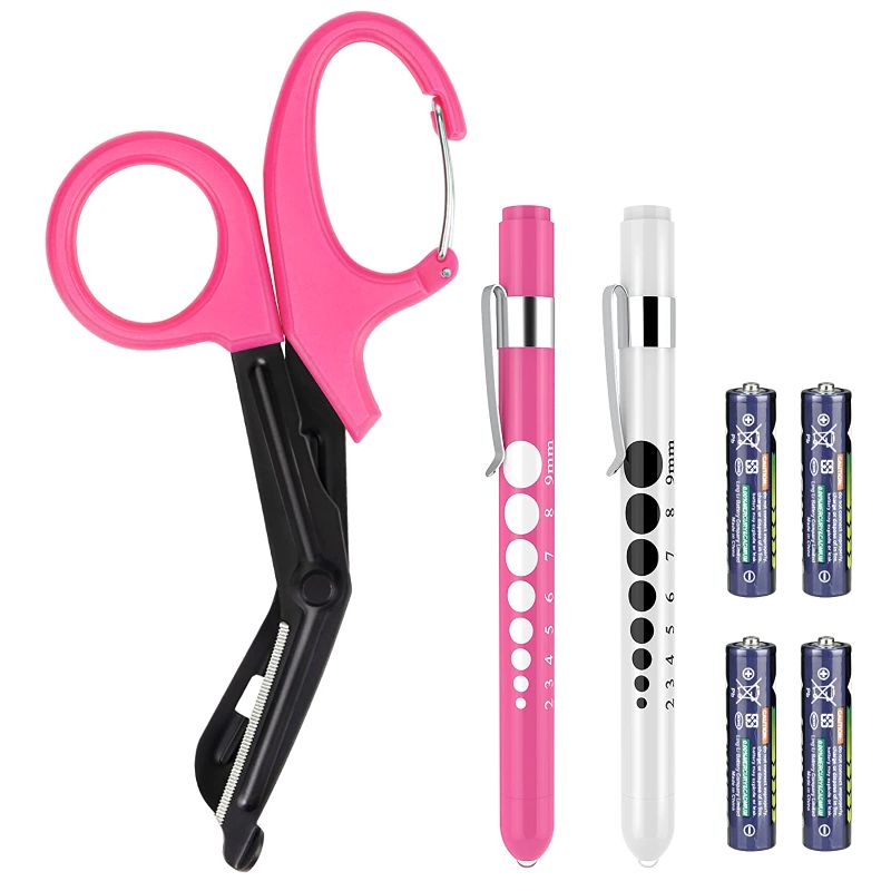 Photo 1 of 3-Pack Medical Scissors and Pen Light, Medical LED Penlights with Pupil Gauge, Trauma Shears Bandage Scissors with Carabiner-7.5" Surgical Scissors for Nurses, Doctors, Nursing Students, EMT