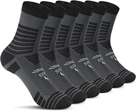 Photo 1 of Men's Performance Athletic Running Socks,6 Pairs Compression Wicking Cushioned Outdoor Sports Hiking Trekking Crew Socks
