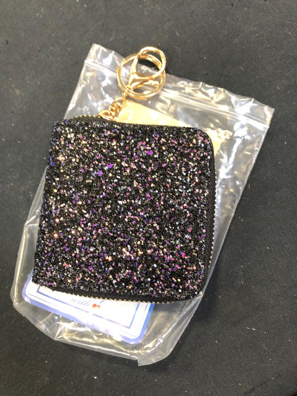 Photo 3 of GEEAD Small Glitter Wallet for Women Girls Mini Coin Purse Pouches with Key Ring
