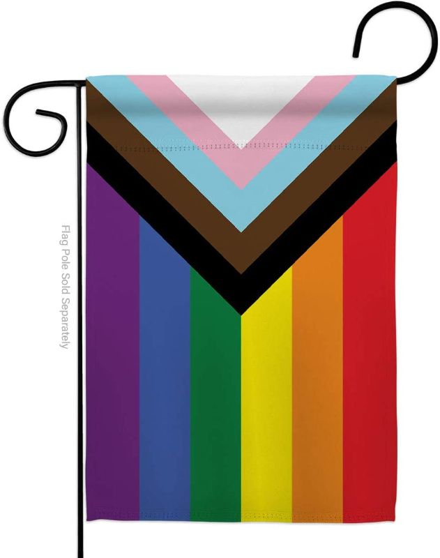 Photo 1 of Americana Home & Garden Progress Pride Garden Flag Support Rainbow Love LGBT Gay Bisexual Pansexual Transgender House Decoration Banner Small Yard Gift Double-Sided, 13"x 18.5", Thick Fabric
