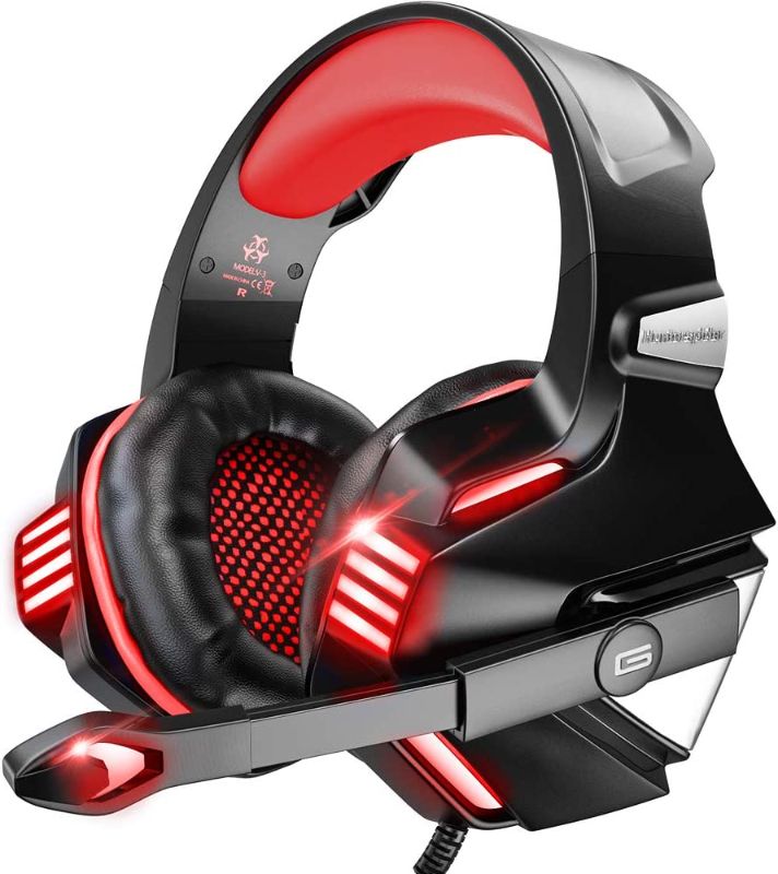Photo 1 of VersionTECH. Gaming Headset for PS5/ PS4/ Xbox One/PC, Noise Canceling Over-Ear Headphones with Mic, LED Lights & Volume Console for Xbox 1 S/X, Playstation 5/4/Slim/Pro, Switch, Computer -Red
