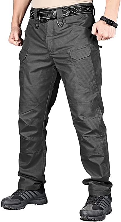 Photo 1 of HYCOPROT Men's Tactical Pants Ripstop Water Repellent Lightweight Casual Cargo Pants Quick Dry Army 10 Pockets Work Trousers, SIZE L