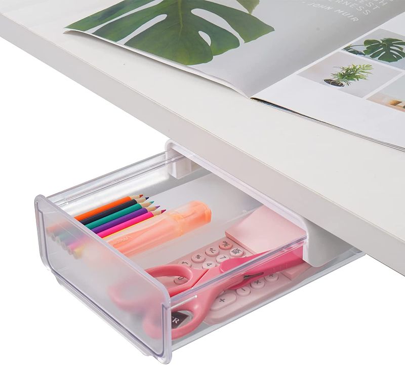 Photo 1 of LAJAR Under Desk Drawer Storage, Hidden Self-Adhesive Drawer Pencil Tray Desk Organizer for Office School Home (1Pack White)