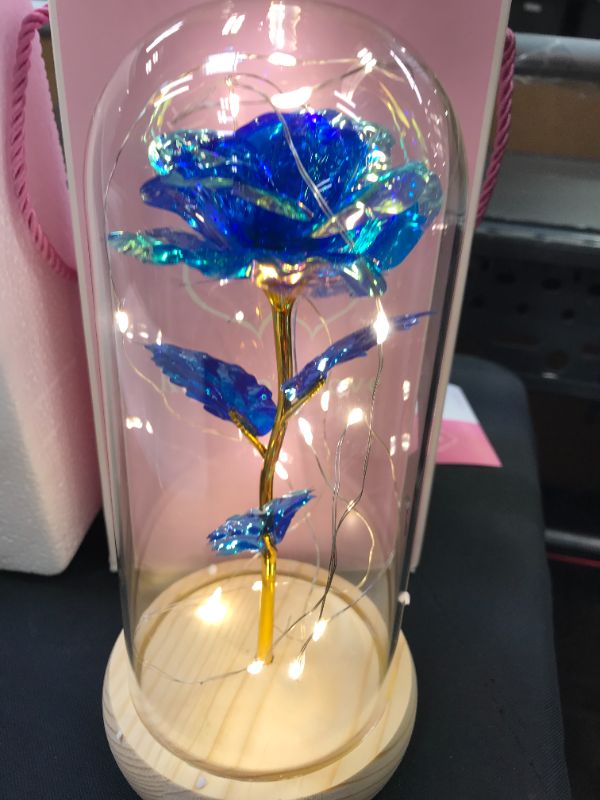 Photo 5 of Blue Rose Gifts for Her, Gifts for Mom from Daughter, Forever Light Up Rose Flowers Gift Roses in Glass Dome, Mothers Day, Valentines, Anniversary, Wedding, Gifts Idea for Mom, Girlfriend, Wife, Kids---batterie not included