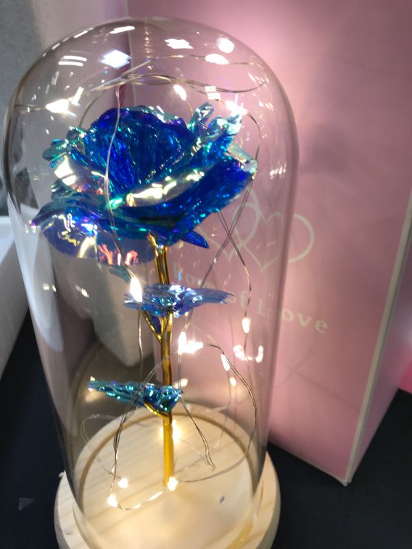 Photo 3 of Blue Rose Gifts for Her, Gifts for Mom from Daughter, Forever Light Up Rose Flowers Gift Roses in Glass Dome, Mothers Day, Valentines, Anniversary, Wedding, Gifts Idea for Mom, Girlfriend, Wife, Kids