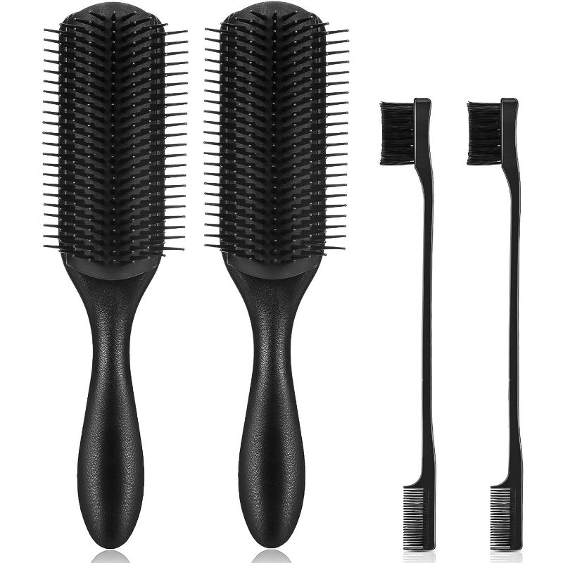 Photo 1 of 4 Packs 9 Row Styling Brush 9-Row Cushion Nylon Bristle 9 Row Women Styling Large Hair Brush for Detangling and Volumizing, Anti-static Rubber Pad