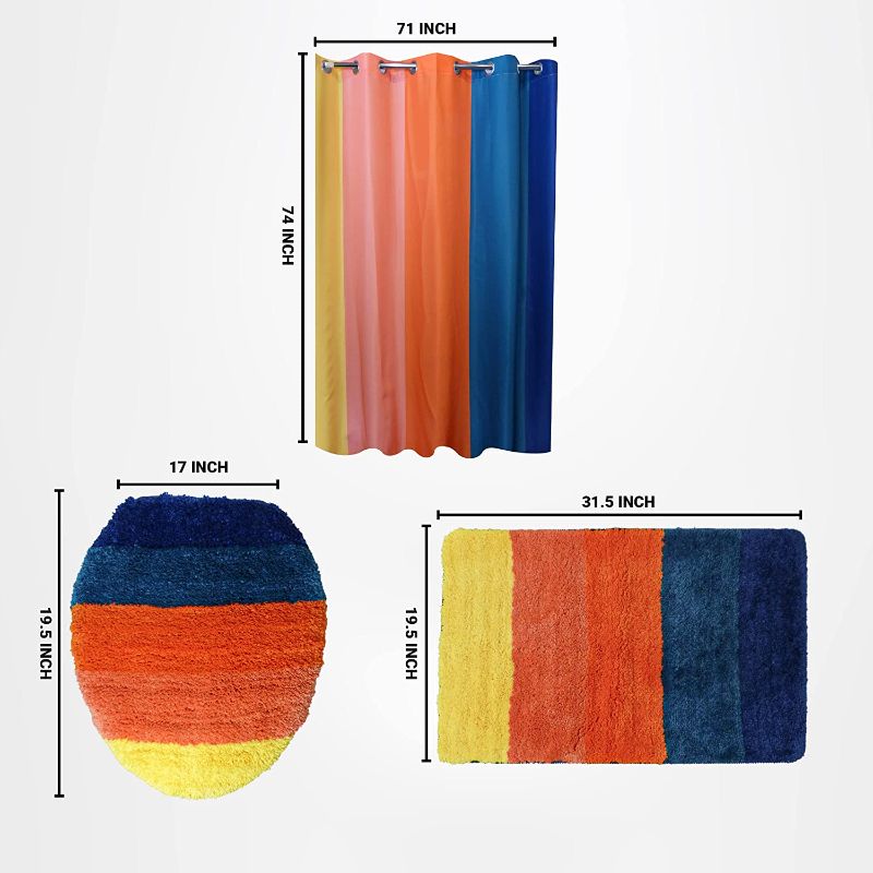 Photo 1 of BC Creation 3 PCs Rainbow Shower Curtain Set |Toilet Lid Cover| Bath Mat, No-Hooks Needed, Kids Shower Curtain Set, Non-Slip Rugs, Bathroom Decor Set, Colorful Shower Curtain, Colorful Fabric