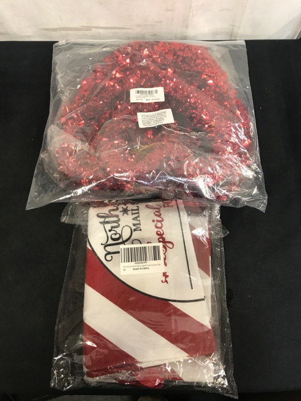 Photo 3 of 2PC LOT, YJGS Personalized Santa Sack Large Size 27.6" x 19.4" Gift Bag for Cotton Christmas Xmas Santa Bag with Drawstring Present Bag, 9 Pieces Red Valentine Heart Shaped Wreaths Tinsel Heart Shaped Wreaths Red Foil Wreaths for Valentine's Day Wedding P