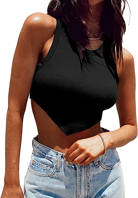 Photo 1 of Abardsion Women's Round Neck Ribbed Crop Top Casual Workout Basic Tank Tops
, SIZE S 
