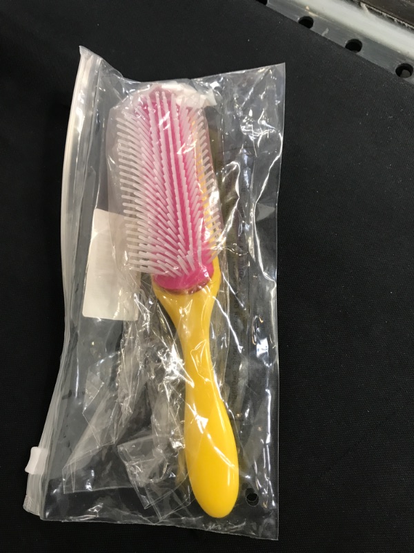 Photo 2 of 2 Pieces 9-Row Cushion Nylon Bristle Styling Brush 9-Row Curly Hair Detangling Brush and 5-Row Travel Hair Brush for Separating, Shaping, Defining Curls, Blow-Drying, Styling (Yellow and Pink)
