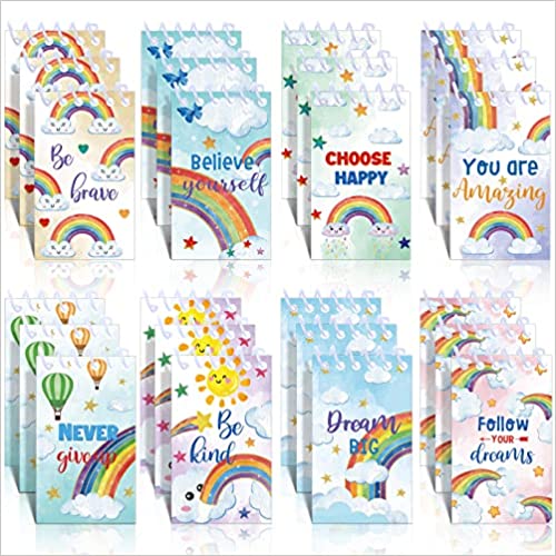 Photo 1 of 24 Pcs Mini Rainbow Notebook Party Favors Rainbow Mini Notepads 2.36 x 3.94 Inch Rainbow Spiral Notebook Bound Memo Note Books for Kids Back to School Office Supplies(Quote Style)
