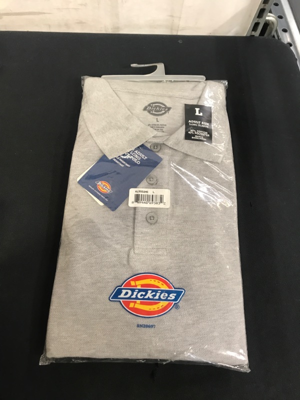 Photo 2 of Dickies Men's Adult Size Piqu © Long Sleeve Polo - Heather Gray L (KL5552) --LOOKS MORE LIKE SIZE XL
