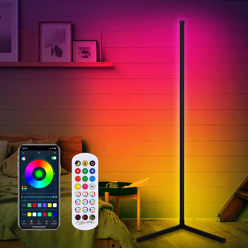 Photo 1 of Corner Lamp 61in Music Sync Corner Floor Lamp with Bluetooth App & Remote Control 5V 3A Quick Charge Adapter Included TyTopFan RGB Color Changing Modern Led Floor Lamp for Living Room
