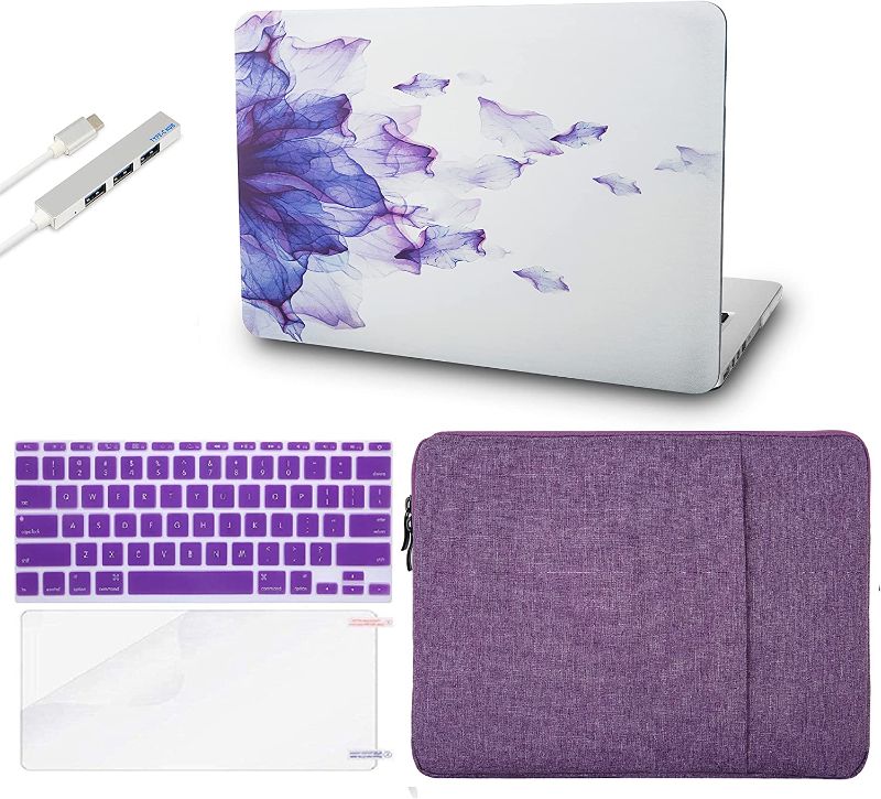 Photo 1 of KECC Compatible with MacBook Pro 13'' Case 2020-2022 Touch Bar M2 A2338 M1 A2289 A2251 Protective Plastic Hard Shell + Keyboard Cover + Sleeve + Screen Protector + USB (Purple Flower)
