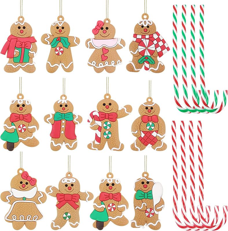 Photo 1 of 12 Pieces Gingerbread Man Ornaments for Christmas Tree Assorted Plastic Gingerbread Figurines Ornaments for Christmas Tree Hanging Decorations 3 Inch Tall
