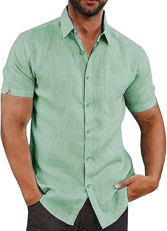 Photo 1 of JEKAOYI Button Down Short Sleeve Linen Shirts for Men Summer Casual Cotton Spread Collar Beach Shirts
, SIZE XXL 