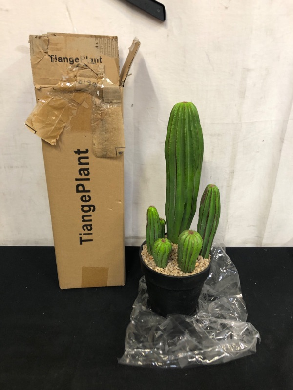 Photo 1 of Artificial Saguaro Cactus Faux Plants 16 Inch with Black Pot for Home Office Store Decoration
