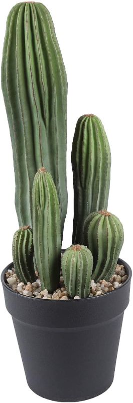 Photo 1 of Artificial Saguaro Cactus Faux Plants 16 Inch with Black Pot for Home Office Store Decoration
