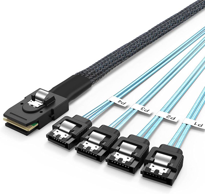 Photo 1 of CableCreation Mini SAS 36Pin (SFF-8087) Male to 4 SATA 7Pin Female Cable, Mini SAS Host/Controller to 4 SATA Target/Backplane, 0.5M / 1.6FT