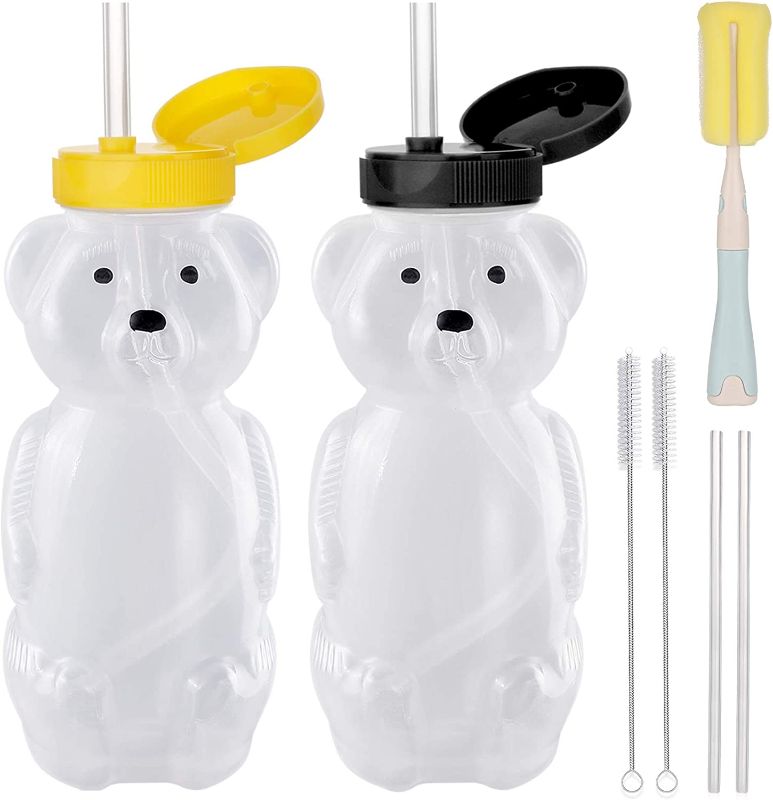 Photo 1 of 
2 Pack Honey Bear Straw Cups with 4 Flexible Straws & Cleaning Tools(2 Straw Brushes &1 Bottle Brush), 8-Ounce Therapy Sippy Bottles for Speech and