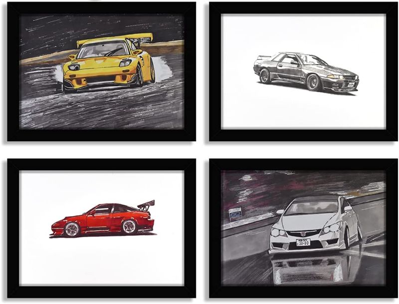 Photo 1 of (3) Hion JDM Posters and Postcards Wall Art Car Poster Decor,Racing handmade-Nissan 180sx- Skyline GT-R R32 - Civic Type R(fd2) -Mazda rx7(fd3s) for guys Bedroom Decor, Gifts, Office Decor