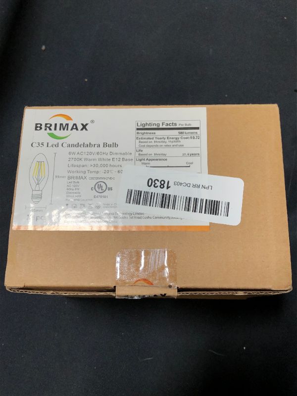 Photo 2 of BRIMAX C35 Led Bulb, 6w Candelabra Led Bulbs Dimmable, E12 Base, 2700K Warm Whit Glow, B10/B11 Filament Led Candle Light Bulbs for Foyer Chandeliers, Celling Fans and Other Wall Fixtures,6 Pack
