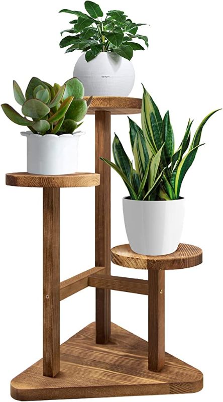 Photo 1 of GEEBOBO 3 Tier Plant Stand, Tall Wood Plant Shelf Holder for Indoor Plants, Outdoor Garden Plant Display Rack Flower Pot Stand for Corner Living Room Balcony Garden Patio, Nature,V3( No Wheels?
