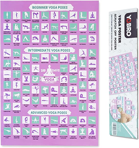 Photo 1 of YOBRO Scratch off Yoga Poses Poster, 100 Days Beginners' Guide Chart for Effective Yoga Exercise, 100 Yoga Asanas for Beginner & Intermediate & Advanced Yoga, Home Workout Poster