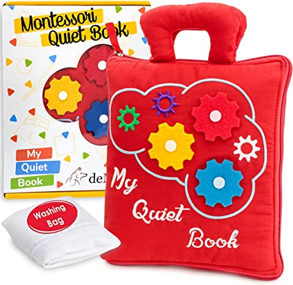 Photo 1 of deMoca Quiet Book for Toddlers - Montessori Basic Skills Activity Toys – Preschool Learning Soft Travel Toy & Sensory Educational Busy Book for 3 Year Old Boys & Girls + Zipper Bag, Red
