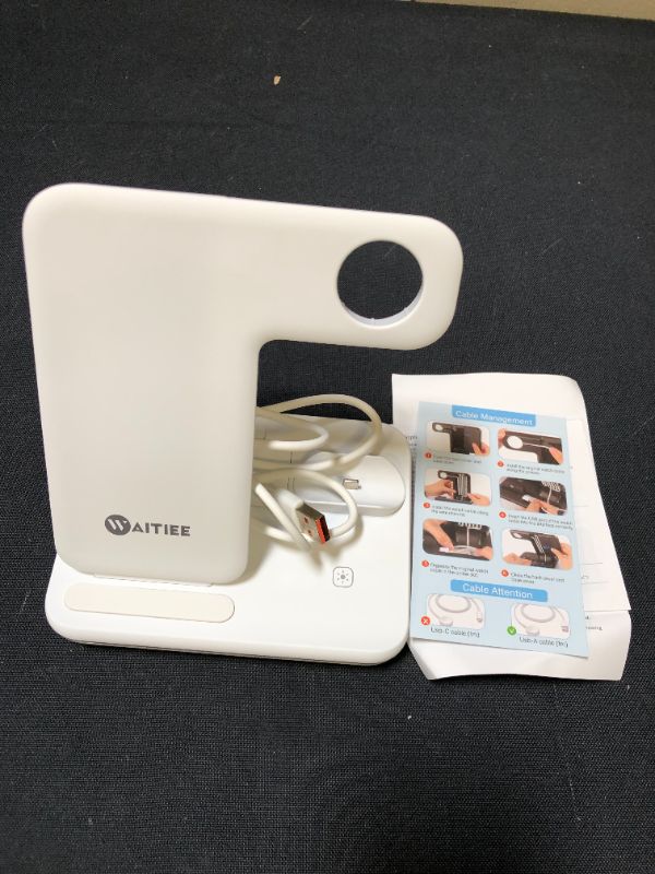 Photo 1 of WAITIEE Wireless Charger 3 in 1, 15W Fast Charging Station for Apple iWatch 6/5/4/3/2/1,AirPods Pro, Compatible with iPhone 13/12/12 Pro Max/11 Series/XS Max/XR/XS/X/8/8 Plus/Samsung Galaxy (White)
