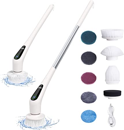 Photo 1 of AIRSEE Electric Spin Scrubber, Cordless Spin Scrubber with LED Screen, 9 Replaceable Brush Heads and Adjustable Extension Handle, Power Cleaning Brush for Bathroom, Floor, Tub, Shower, Tile, Grout
