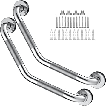 Photo 1 of 16 Inch Angled Grab Bar 2 Pack , ZUEXT Anti Slip Shower Grab Bar Handles,Chrome Stainless Steel Knurled Bathroom Balance Bar, Safety Hand Rail Support,Handicap Elderly Injury Senior Assist Bath Handle
