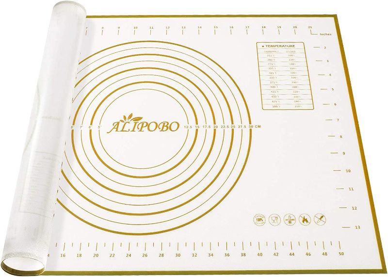 Photo 1 of ALIPOBO Extra Thick Silicone Baking Mat with Measurements, Non Stick Pie Crust Mat, Rolling Cookie Dough Mat, Non Stick Silicone Pastry Mats for Kneading Dough, Counter Mat (L-24'' X 16", Gold)
