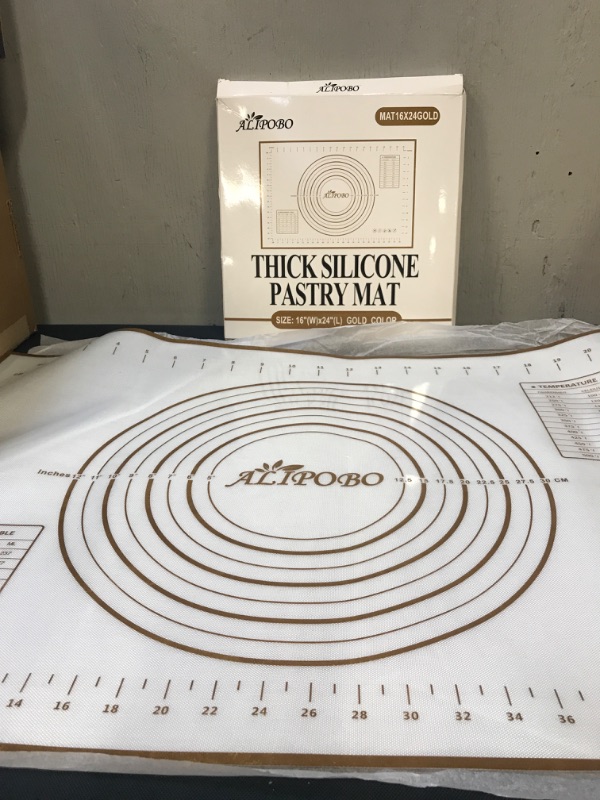 Photo 3 of ALIPOBO Extra Thick Silicone Baking Mat with Measurements, Non Stick Pie Crust Mat, Rolling Cookie Dough Mat, Non Stick Silicone Pastry Mats for Kneading Dough, Counter Mat (L-24'' X 16", Gold)