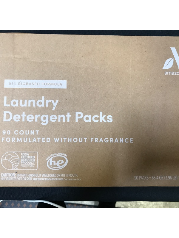 Photo 1 of AMAZON BRAND-LAUNDRY DETERGENT PACKS, 90 CT, 93% BIOBASE FORMULA 