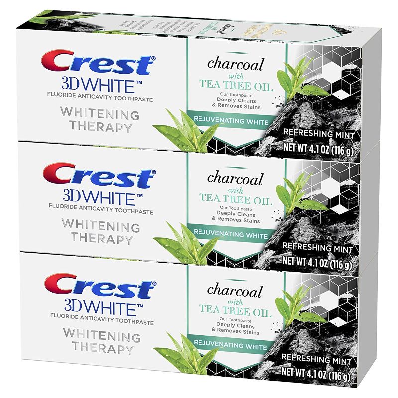 Photo 1 of Crest Charcoal 3D White Toothpaste, Whitening Therapy, with Tea Tree Oil, Refreshing Mint Flavor, 4.1 oz, Pack of 3