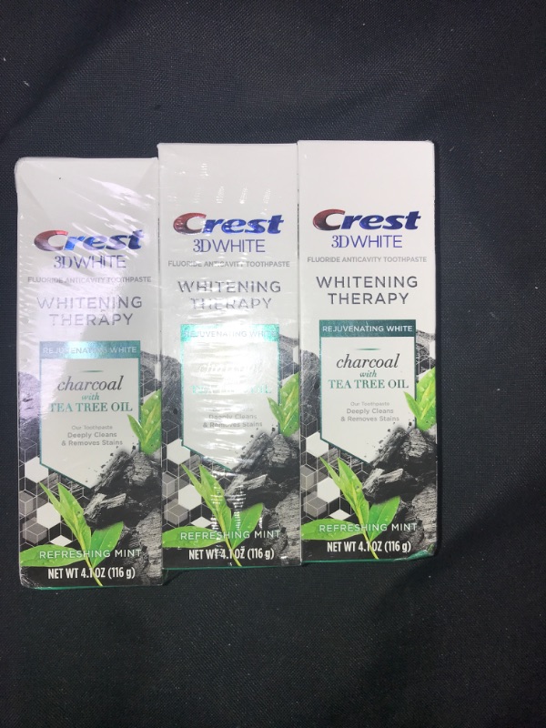 Photo 2 of Crest Charcoal 3D White Toothpaste, Whitening Therapy, with Tea Tree Oil, Refreshing Mint Flavor, 4.1 oz, Pack of 3