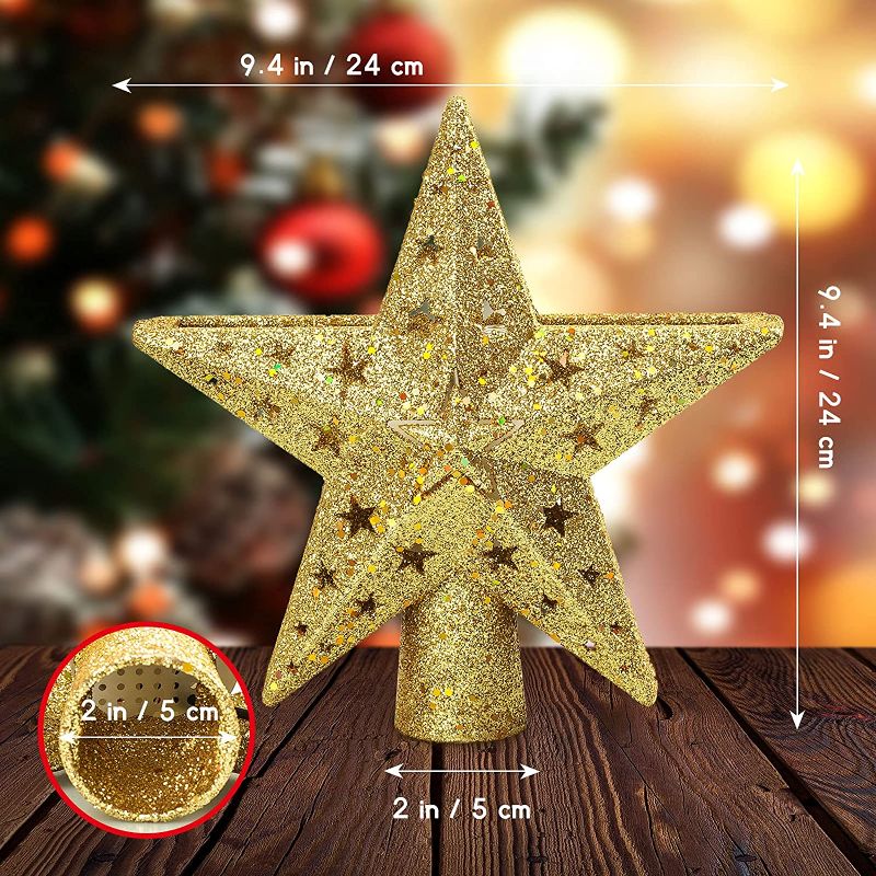 Photo 1 of Christmas Tree Topper Star Christmas Tree Topper Lighted with LED Magic 5 Dynamic Patterns Rotating Projector and Switch, 3D Glitter Hollow Gold Xmas Tree Topper for Christmas Tree Decorations (GOLD)