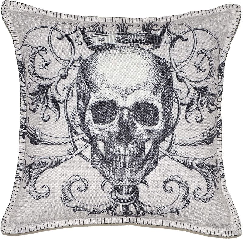 Photo 1 of 1 BHahadidi Halloween Pillow Cover 18x18 Printed Skull Halloween Pillow Cases with Needle lace Halloween Throw Pillow Covers for Halloween Decorations (SINGLE ITEM, NOT A SET)