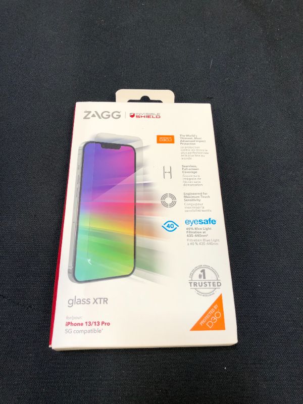 Photo 2 of ZAGG InvisibleShield Glass XTR for iPhone 13 and 13 Pro, Heavy-Duty D30 Material, Ultra-Sensitive & Smooth Touch, Blue-Light Protection, Anti-Microbial Treatment, Easy to Install
