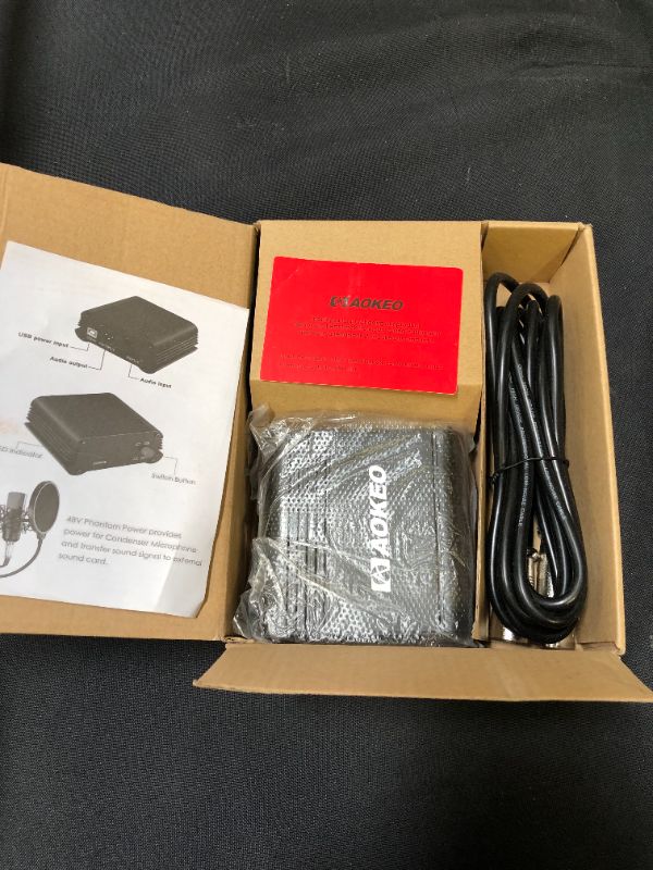 Photo 3 of Aokeo 48V Phantom Power Supply Powered by USB Plug in, Included with 8 feet USB Cable, Bonus + XLR 3 Pin Microphone Cable for Any Condenser Microphone Music Recording Equipment
