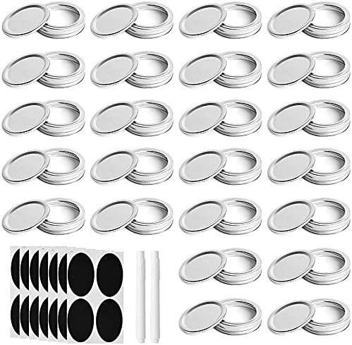 Photo 1 of 24 Pcs Canning Jar Lids and Bands for Regular Mouth Mason Jars Aluminum Lids Split-type Lids Leak Proof Secure Storage Caps Lids with Blackboard Sticker (Silver, 3.38inch)
