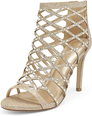 Photo 1 of DREAM PAIRS Women's Rhinestone Ankle Strap Open Toe Stiletto Heel Sandals Cutout Dress Pump Shoes, GOLD, 7.5