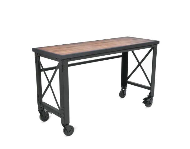 Photo 1 of 62 in. x 24 in. Rolling Industrial Worktable Desk with Solid Wood Top