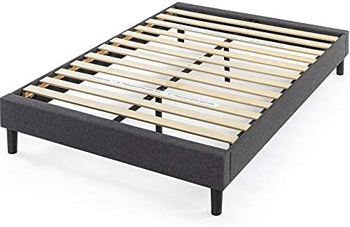 Photo 1 of ZINUS Curtis Upholstered Platform Bed Frame / Mattress Foundation / Wood Slat Support / No Box Spring Needed / Easy Assembly, Grey, Queen
