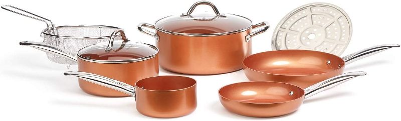Photo 1 of Copper Chef Cookware 9-Pc. Round Pan Set, Aluminum and Steel with Ceramic Non-Stick Coating Cookware Set, Includes Lids, Frying and Roasting Pans Accessories, Pots and Pans Set

